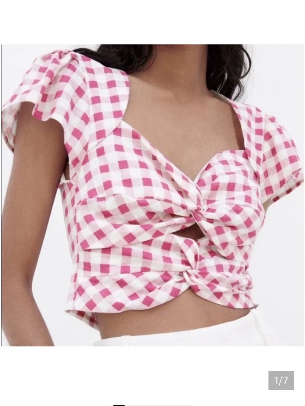 ZARA Pink Gingham Flutter Sleeve Top
